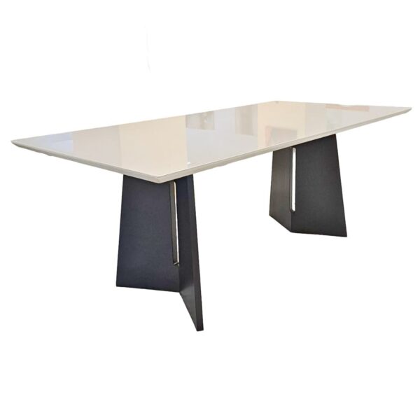 MESA ALICE 2,00 X 1,00 MADEIRA COR PRETA VIDRO OFF WHITE