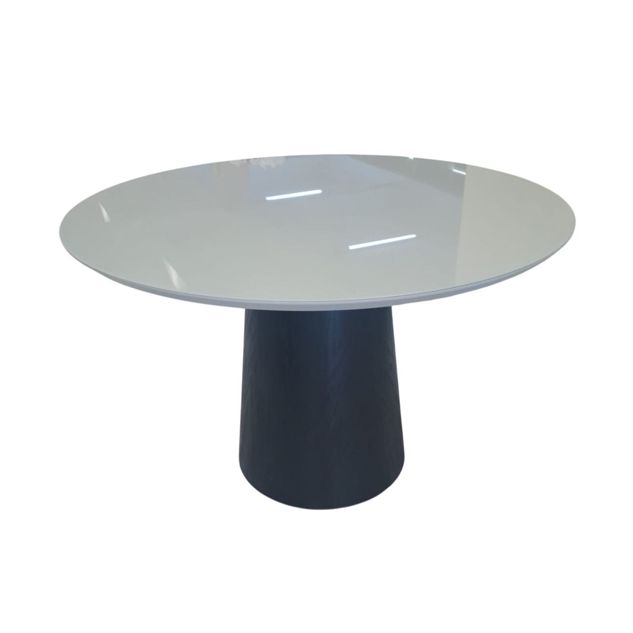 935afe9da0ce2880bb632361216ccfa7-1.jpg MESA DE JANTAR CONE 1,20m PRETO VIDRO OFF WHITE - Imagem 1