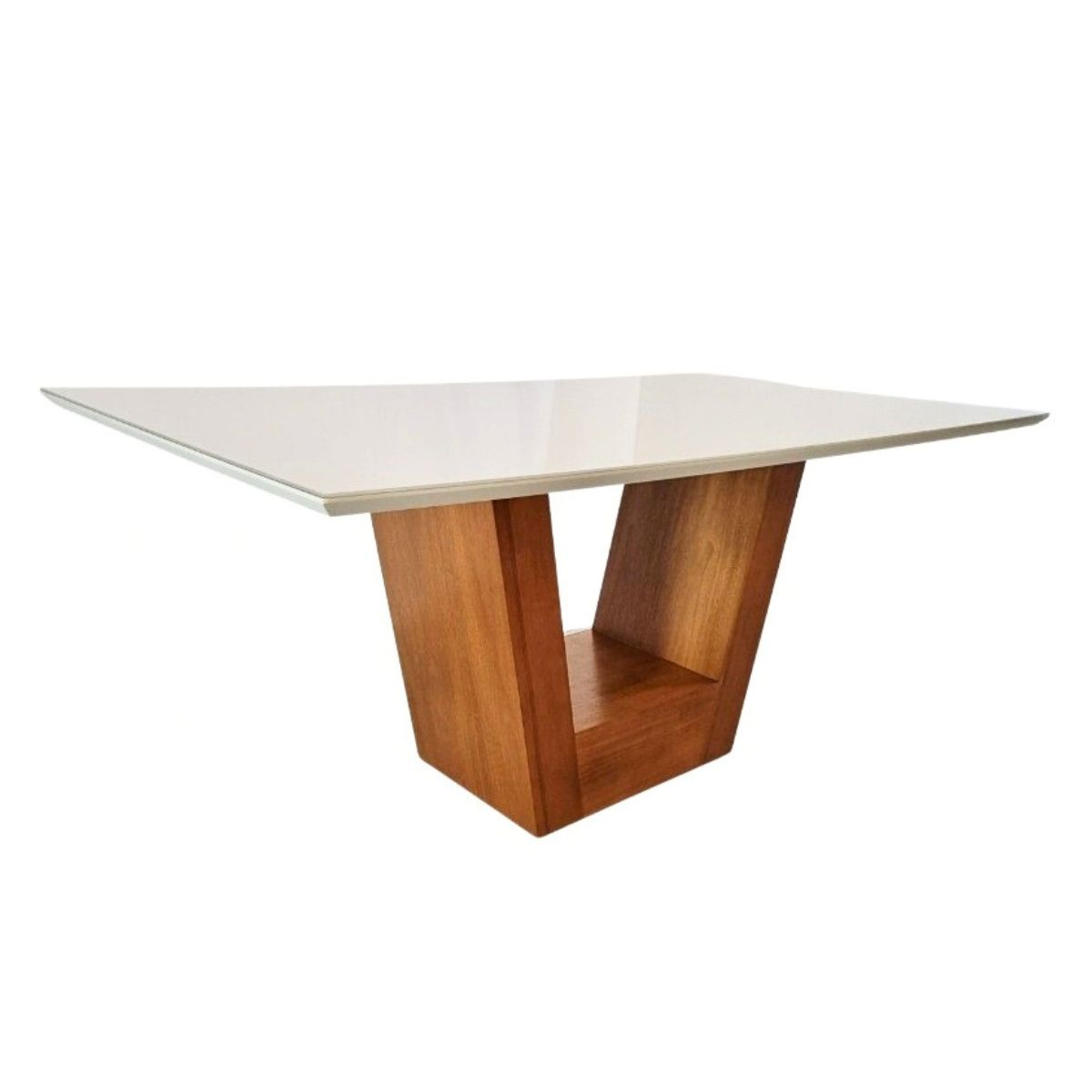 c0cfcc09a6b3c3a1ce8df62e3f87b8e6.jpg MESA FLIK 1,80 X 1,00 COR AMENDOA E TAMPO VIDRO OFF WHITE - Imagem 1